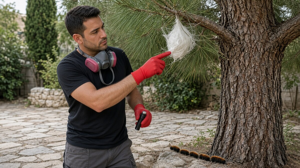 הדברת תהלוכן האורן — זיהוי קן משי על אורן